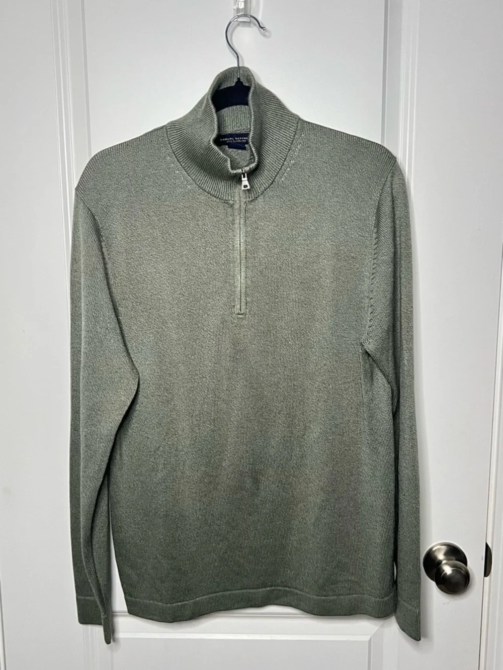 Banana Republic Sweater Mens Medium Green Silk Cashmere 1/4 Zip Mock Neck Career